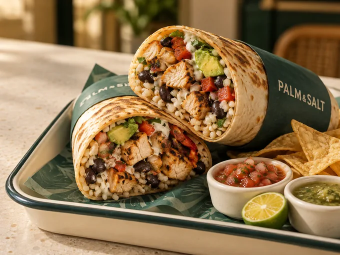 AI-generated burrito image with salsa and chips